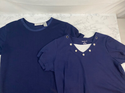 Bon Worth Carolyn Taylor Short Sleeve Tops Womens S Lot of 2 Knit Blouses Blue P
