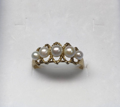 Ring Gold 333 8Kt mit 5 Zucht Perlen Gr 71 (~22,3-22,6mm) - 3,g