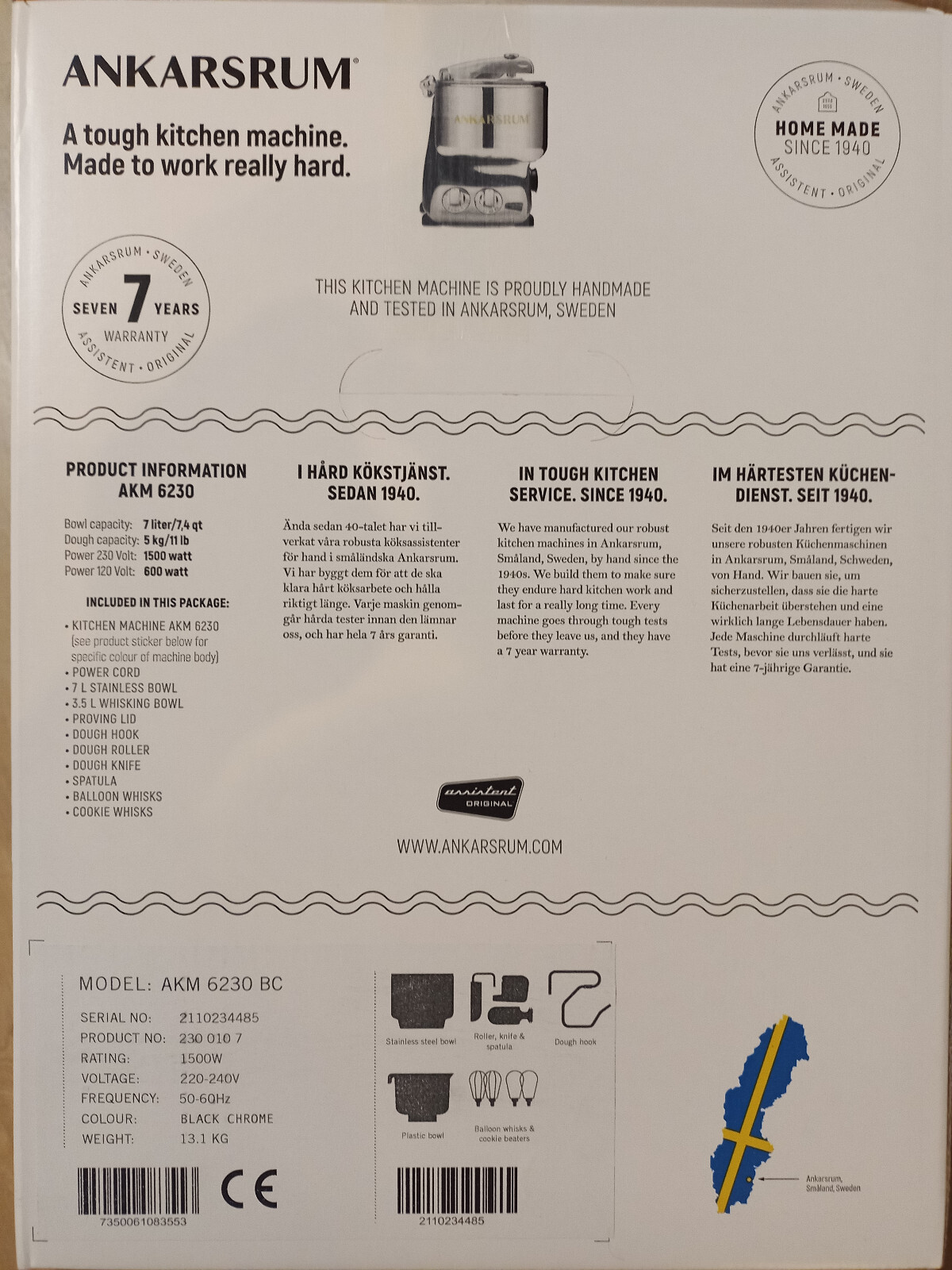 Ankarsrum 6230 (N30) Küchenmaschine Assistent * Made in Sweden * OVP
