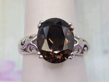 Vintage Designer Signed Sterling Silver 925 Brown Smoky Quartz Ring sz 7.5/7.75