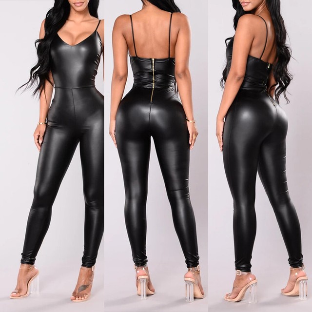 pu leather jumpsuit