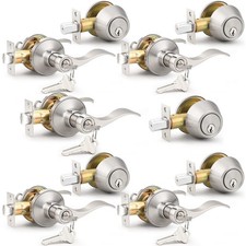 Probrico 5 Sets Satin Nickel Entry Lever Deadbolt Combo