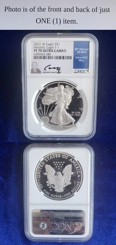 2021 W American Silver Eagle $1 NGC PF70 Type 1 Edmund C. Moy Signed Ultra Cameo