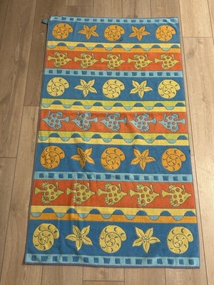 Vintage Terrisol Fish Seashell Starfish 34x 62 Beach Towel Made in Brazil