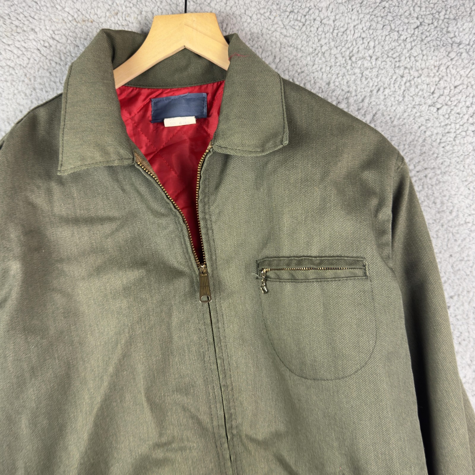 Vintage Workwear Jacket Mens 42 Green Talon Zip Quilted Lined Canvas Bomber