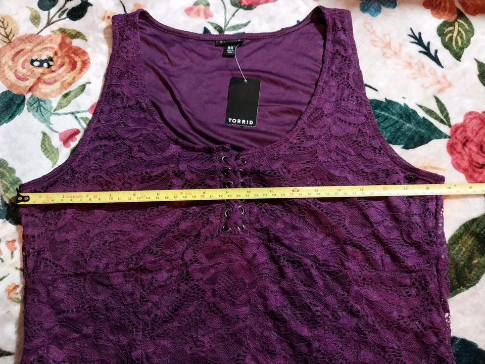 TORRID женщин размер 00 M/L кружевной корсет казалось шнурует вверх боди без рукавов фиолетовый - Изображение 3 из 4