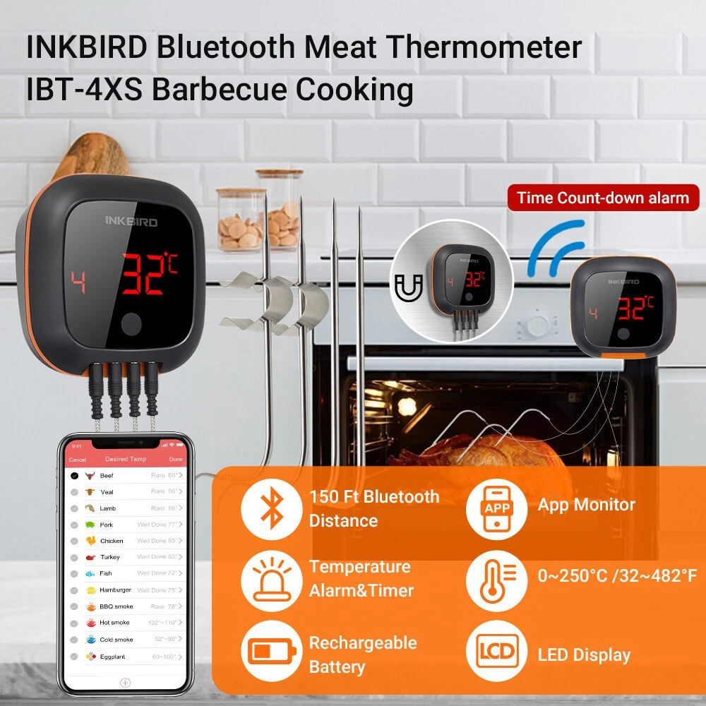 Inkbird Digital Thermometer Bluetooth Meat Smoker Thermometer Probe BBQ Wireless
Opens in a new wind