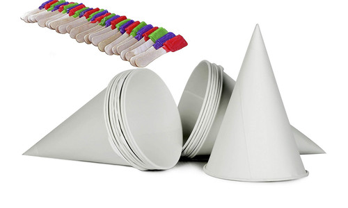 Paper Snow Cone and Water Cup, 6 oz, 100 Cups, Wax Coated, Modern Style, Whit...