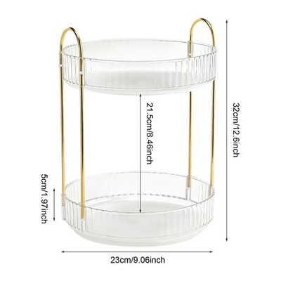 2 Tiers Cosmetic Storage Rack Rotating Makeup Organizer Vanity Gold-tone Handles