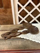 Hand Carved Wood Twisted Handles Salad Set 11" From One piece of wood each