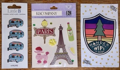 Travel Stickers Little B ''Campers'', K&Co. 3-D ''Paris'' & Bobo Design ''Wander'' NEW