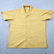 Vintage 60s Sears Perma-Prest Mens L Large Yellow Short Sleeve Loop Collar Shirt