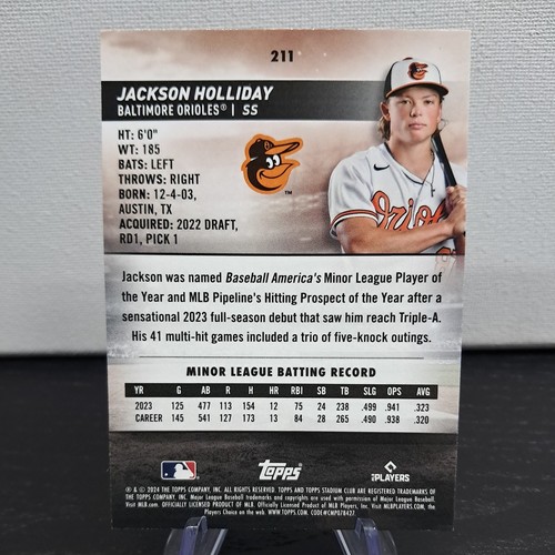 2024 Topps Stadium Club - Jackson Holliday #211 Gold Foil (RC) - Bild 2 von 11