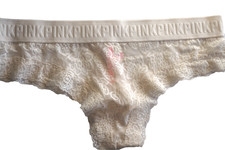.VTG VICTORIA'S SECRET PINK LACE CHEEKSTER TANGA PANTY LOGO WAISTBAND L