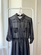 2010s Lily Rose embellished collar black sheer hi-lo shirt dress Small