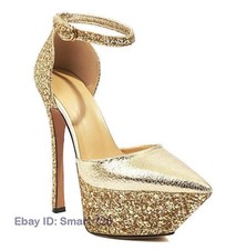 Women's Pointed Toe Sequins Sandals Platform High Heels Shoes Party Dress Shoes