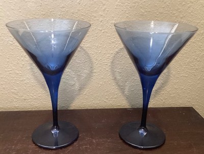 Set Of Two Pasabahce Turkish Blue Colbalt Martini Wine Glasses