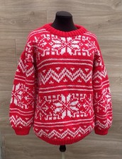 Vtg Chunky Knit Fair Isle Holiday Sweater Hand Knit M/L Cotton Oversized Heavy