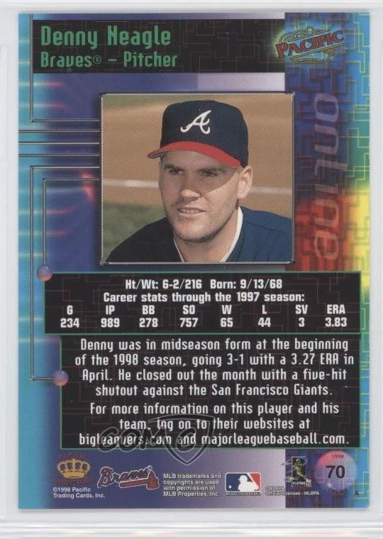 1998 Pacific Online Red Denny Neagle #70 - Image 2 of 2