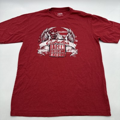 #ad Cabela’s T Shirt Meedium Graphic Print Logo Red ..#26212 $3.20