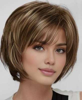 Honey Drizzle Layered Short Bob Cut Hair Blend Heat Ok Wigs Women Natural