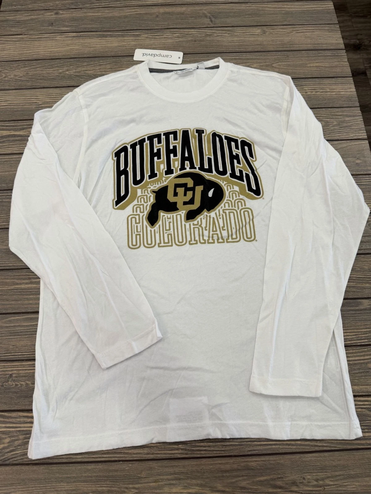 Buffaloes Colorado Mens Long Sleeve Shirt White Graphic Print Size L