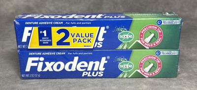 Lot 2 Tubes Fixodent Plus Scope Denture Adhesive Cream 2.0 oz Each Fresh Breath