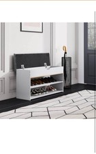 White Shoe Bench Linen Storage Ottoman Footwear Shelf Rack Linen Cushion Seat UK