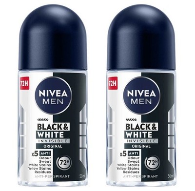 2 x Nivea Men Black and Bright Invisible Original Anti Perspirant Roll On 50ml
