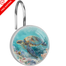 Sea Turtle Shower Curtain Hooks, 12Pcs Decorative Rust Resistant