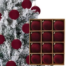12pcs Christmas Tree Hanging Decoration 2.4Inch Velvet Christmas Ornaments Ba...