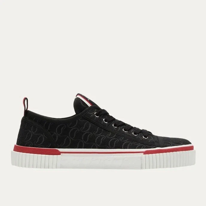 Christian Louboutin — Christian Louboutin Pedro Junior Sneakers 42 UK 8 US 9 Black CL Monogram Red NEW