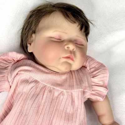 Peaches By C. Brace Reborn Sleeping Baby Doll Girl Brown Hair Pink Outfit Set