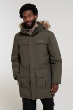Mountain Warehouse Mens Waterproof Down Parka Jacket Winter Fur Hooded Rain Coat