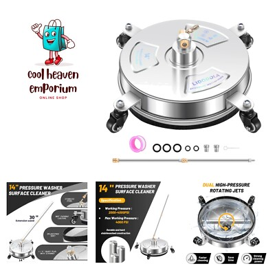 #ad 14quot; Pressure Washer Surface Cleaner with 4 Wheels Stainless Steel Surface C... $79.99