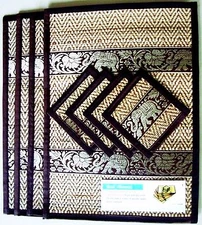 Coasters Placemat Black Color Thailand Mat Dining Silk Reed Elephant Table Set 4