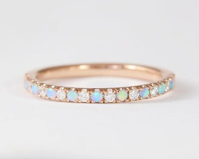 Natural Opal wedding Band Opal Half Eternity Band 925 Sterling Silver Band