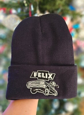 Navy Unisex High Quality Embroidered Felix the Cat Beanie