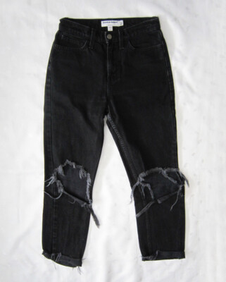 American Apparel High Waist Distressed Knees Crop Jeans in Black wash Size 25