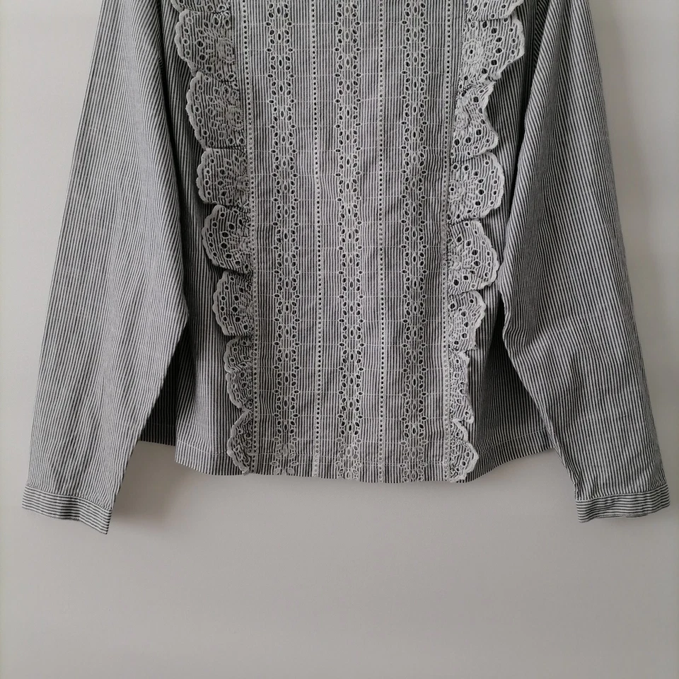 Blusa Top Melrose And Market Mujer Gris Cuello Redondo Rayas Detalle Encaje Talla 2X Foto 3 de 4