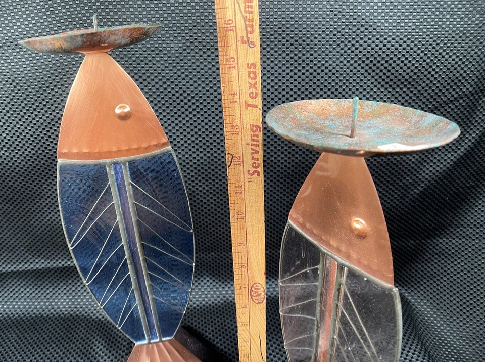 Candelabros de diseño Piscis ÚNICOS vidrio corte cobre y madera diseño Piscis IN7286 Foto 2 de 4