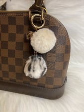 Pom Pom Bag Charm Keychain Key Fob Car Charm Leopard Print Brown Tan Gold Clip