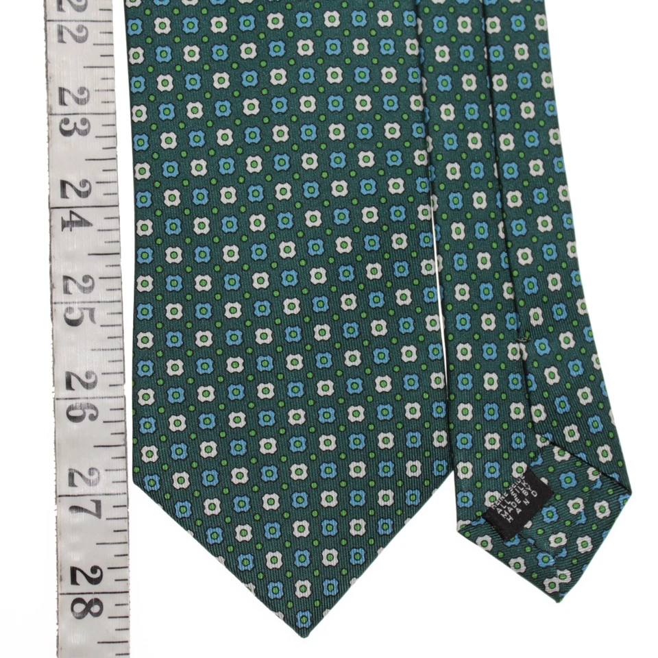 Gravata Drake's nova com etiquetas verde com mini estampa geográfica branca/azul/verde 100% seda - Imagem 4 de 4