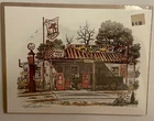 Vintage Mobilegas Service Station 6”x8” Lithograph Signed Al Richardson Print