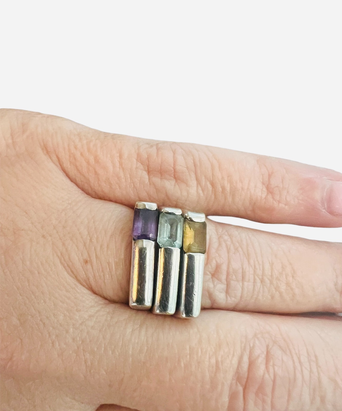 Vintage Sterling Silver Set 3 Stackable Rings Sz … - image 2