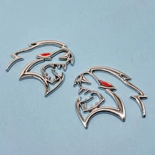 2X Chrome Red Devil Cat Hellcat Fender Side Car Emblem 3D Badge Metal Decal