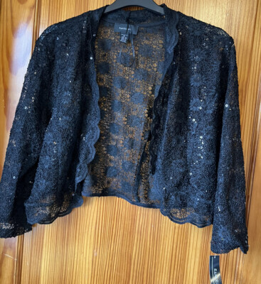 Damen-Cardigan RM Richard s Größe XLarge schwarz neu Etikett gewellter Rand Pailletten
