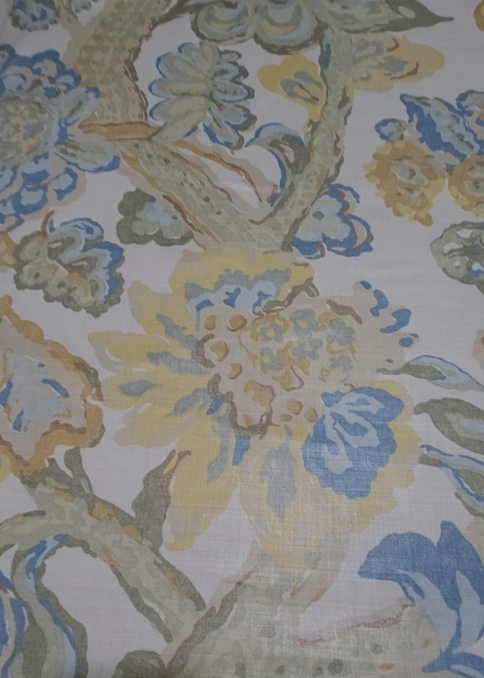 Lee Jofa fabric La Cinta lemon blue, gold green floral 43"L x 55" W new - Image 2 of 4