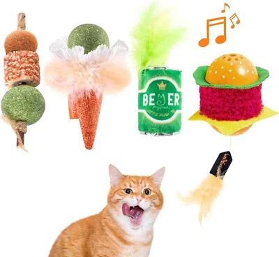 MIGIPAWS Cat kitten Toys interactive Indoor Catnip Toy Beer Kebab Burger Cone Gift Boxed