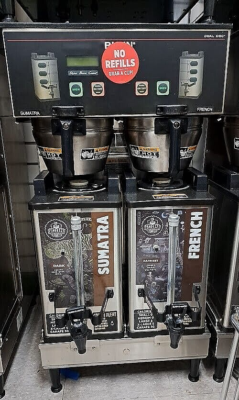 Bunn Dual Soft Heat DBC Stainless coffee brewer with funnel locks